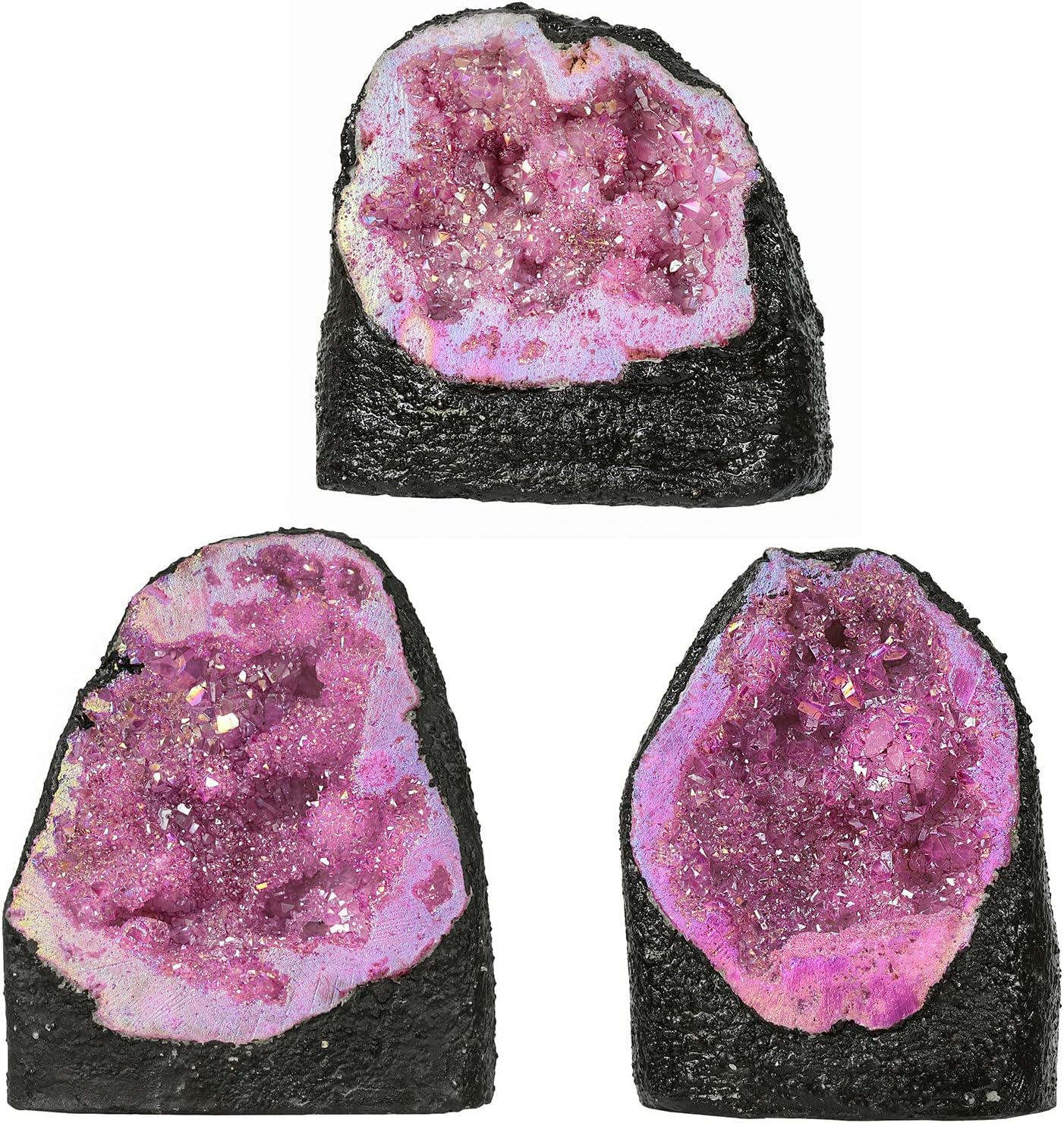 Rockcloud Rose Red Titanium Coated Crystal Geode for Home Office Decoration