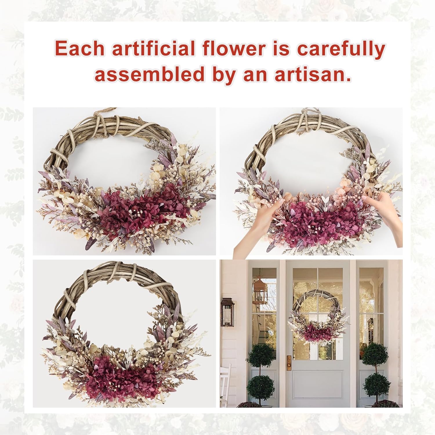 20 Inch Preserved Flowers Wreath for Front Door Home Decor