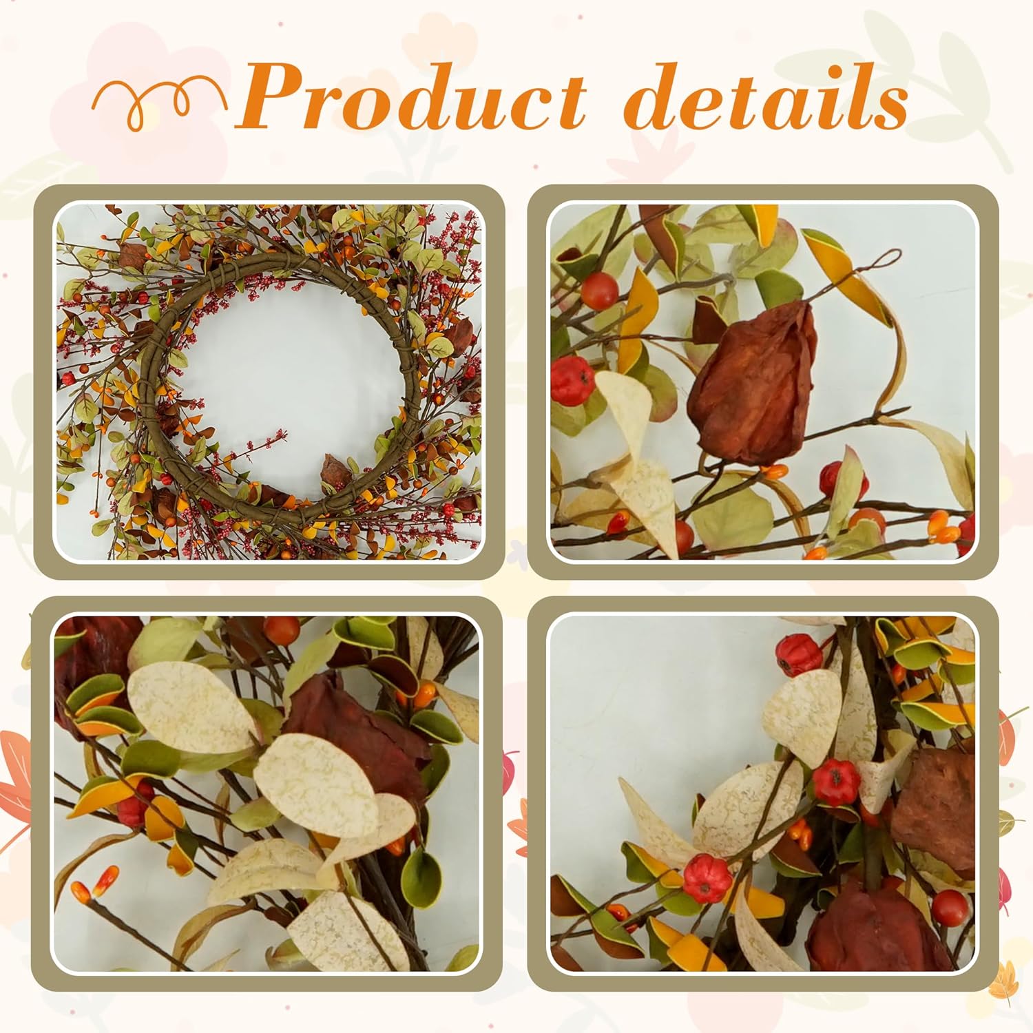 YNYLCHMX 18 Inch Fall Wreath for Front Door