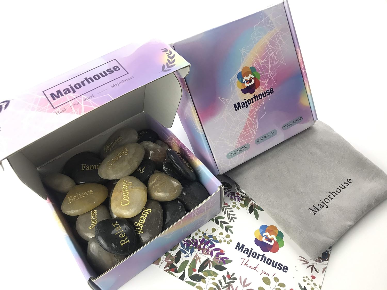 24pcs Engraved Inspirational Stones for Healing and Zen Therapy