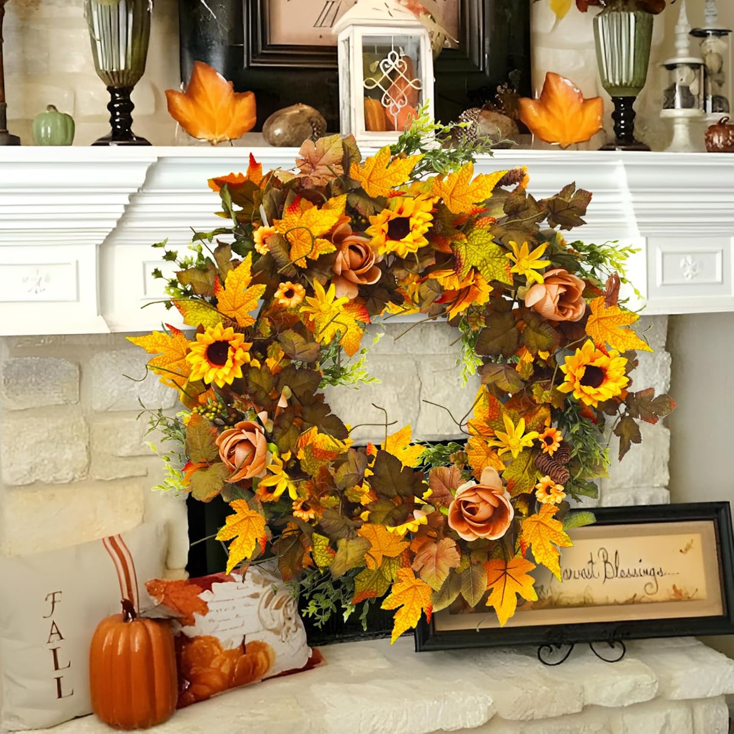 28 Inch Fall Wreath with Berries and Sunflowers