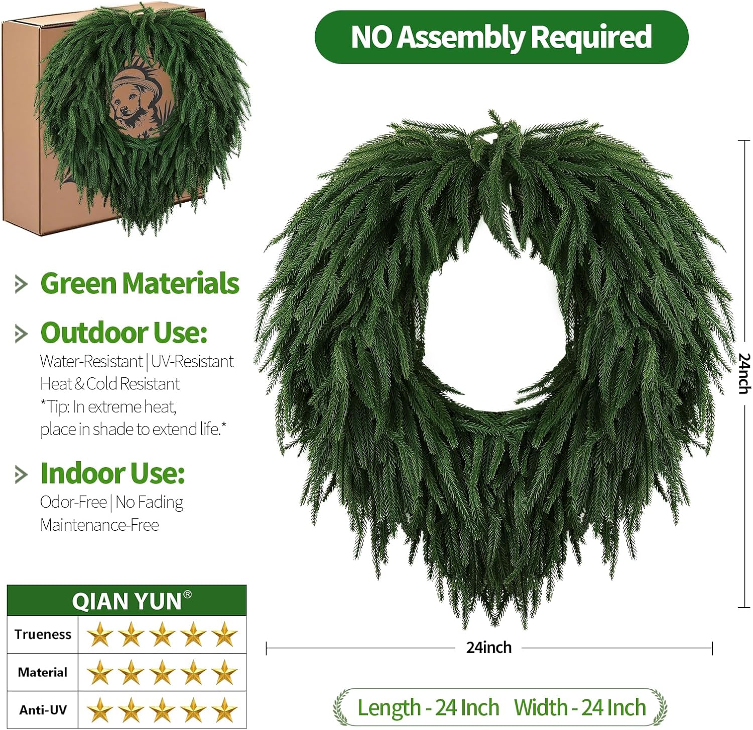 24 Inch Norfolk Pine Wreath for Front Door