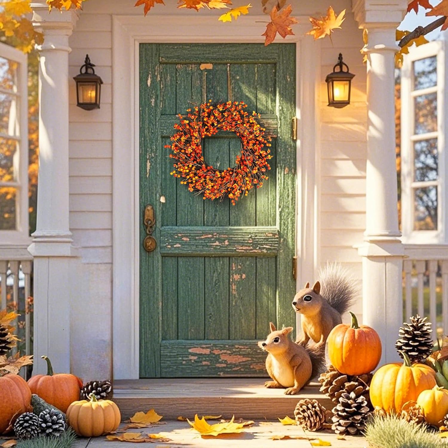 24 Inch Fall Wreath with Berry Accents for Front Door
