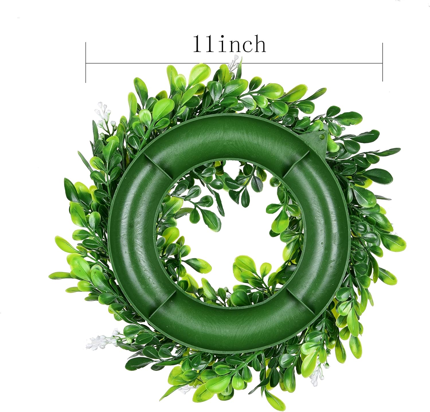4 Pack Artificial Green Leaves Wreath - 11 Inch Boxwood Wreaths with White Flowers for Window Wall Wedding Decor