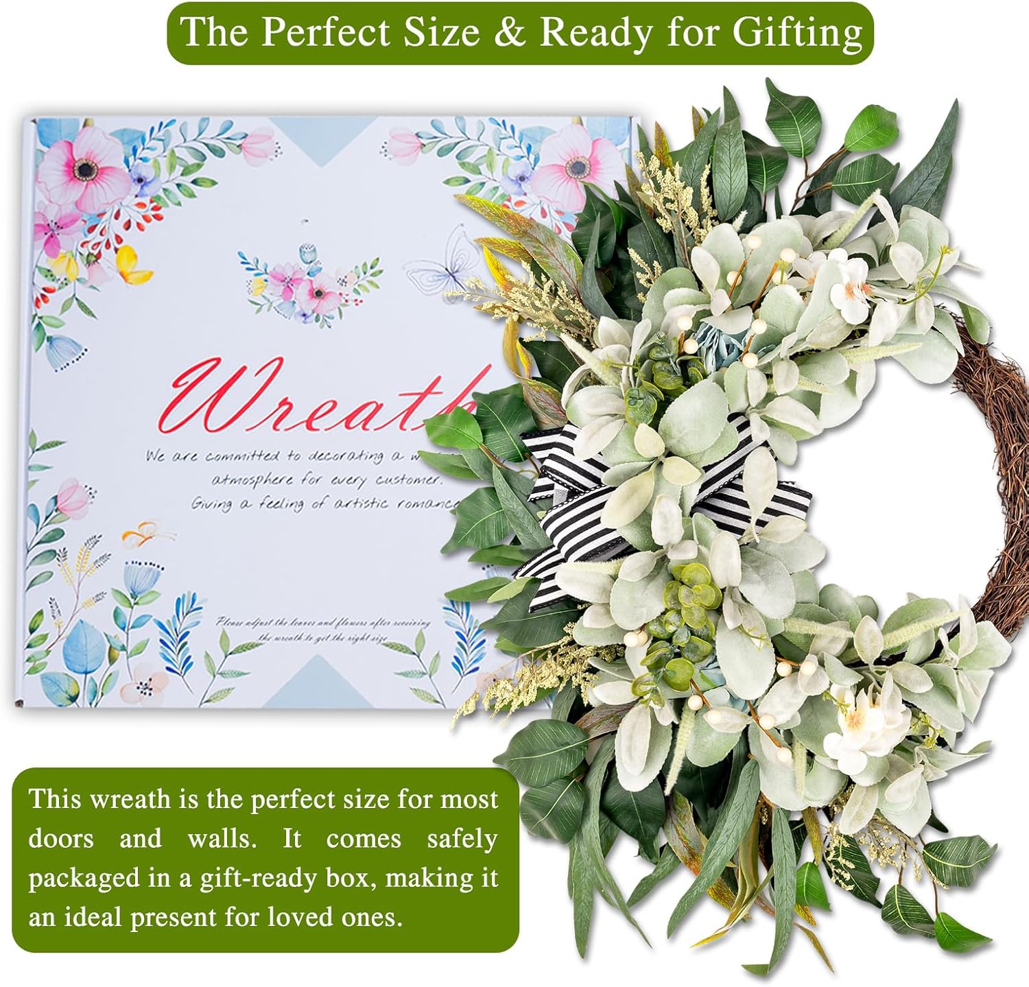 Artificial Lambs Ear Wreath for Front Door