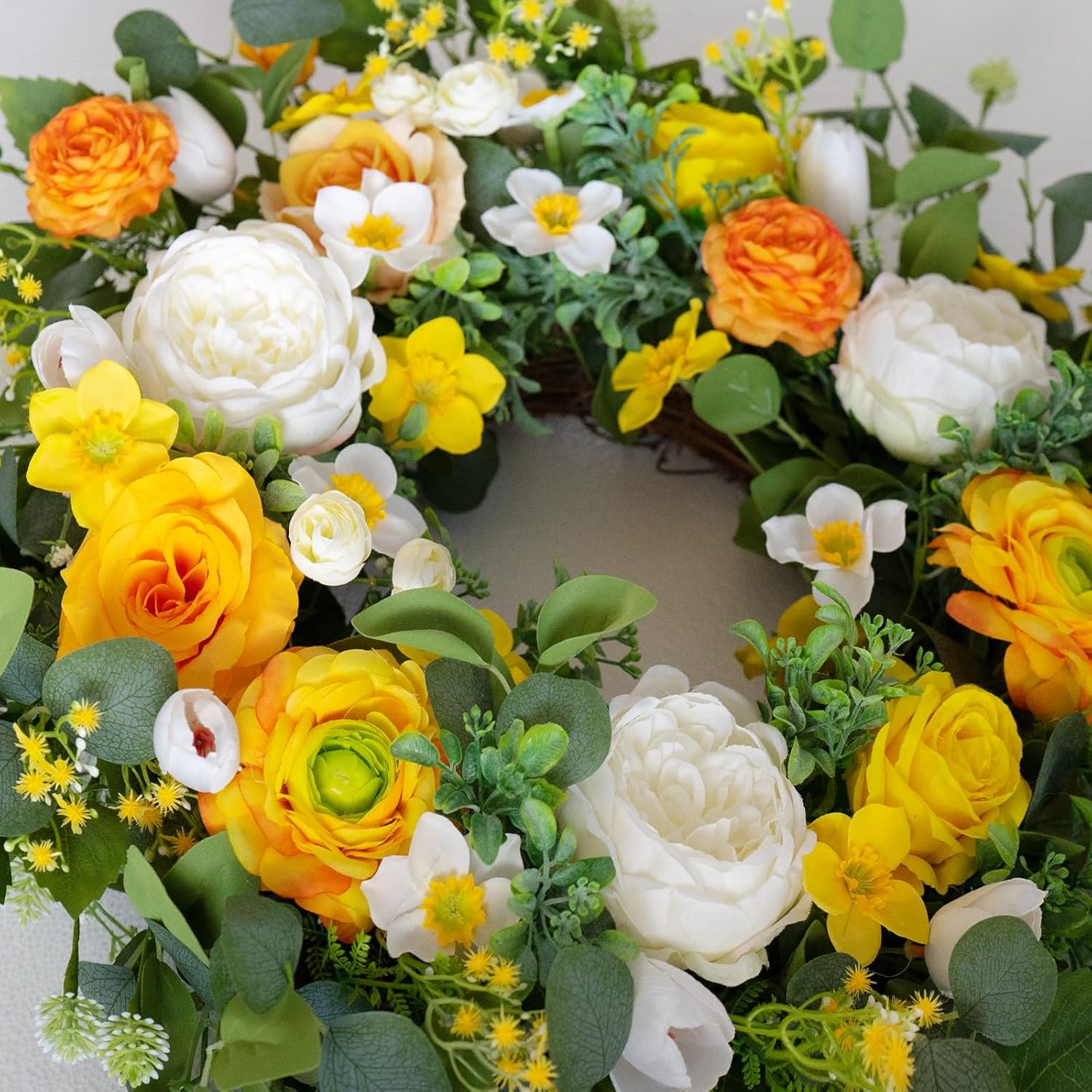 24 Inch Artificial Roses Wreath for Front Door and Wall