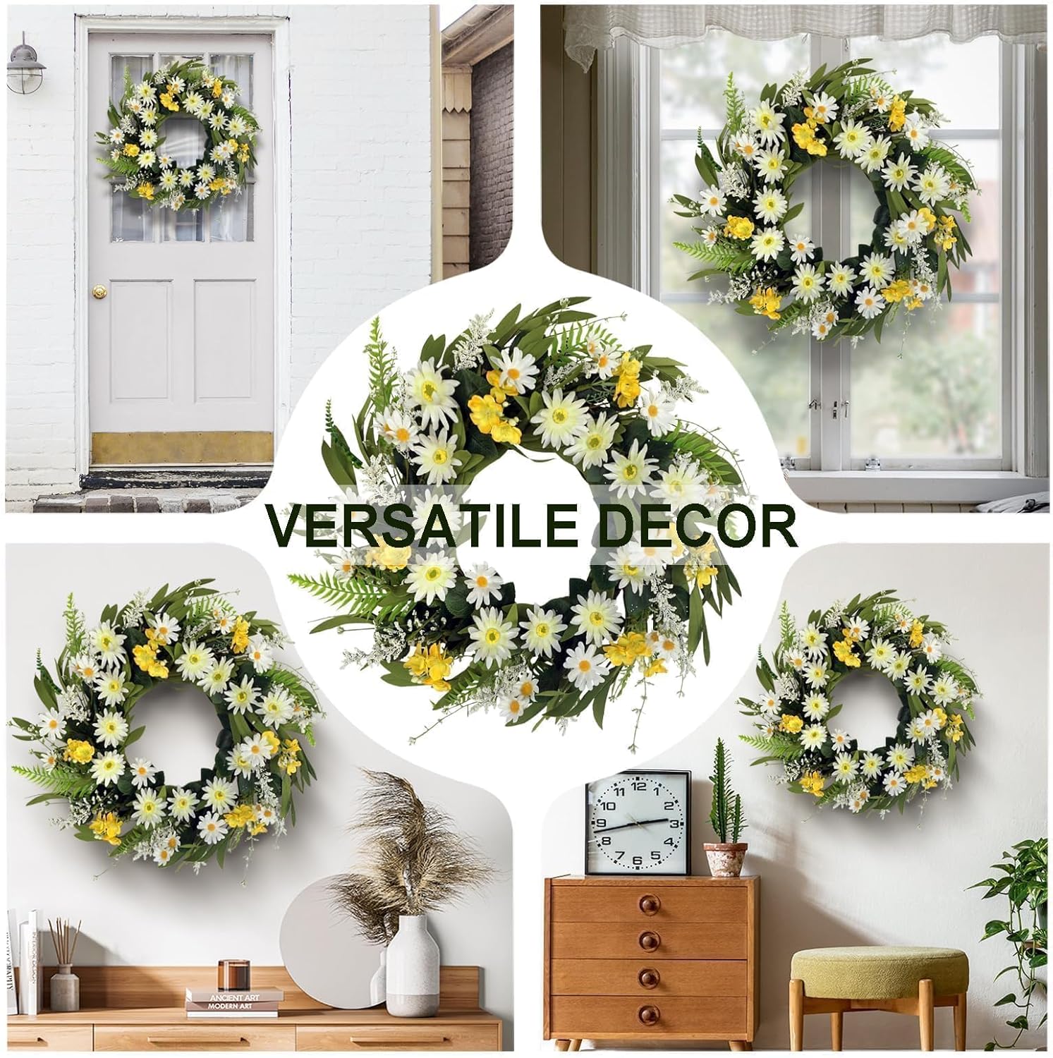 Spring Wreath for Front Door 20 Inch Artificial Daisy Flower Decor