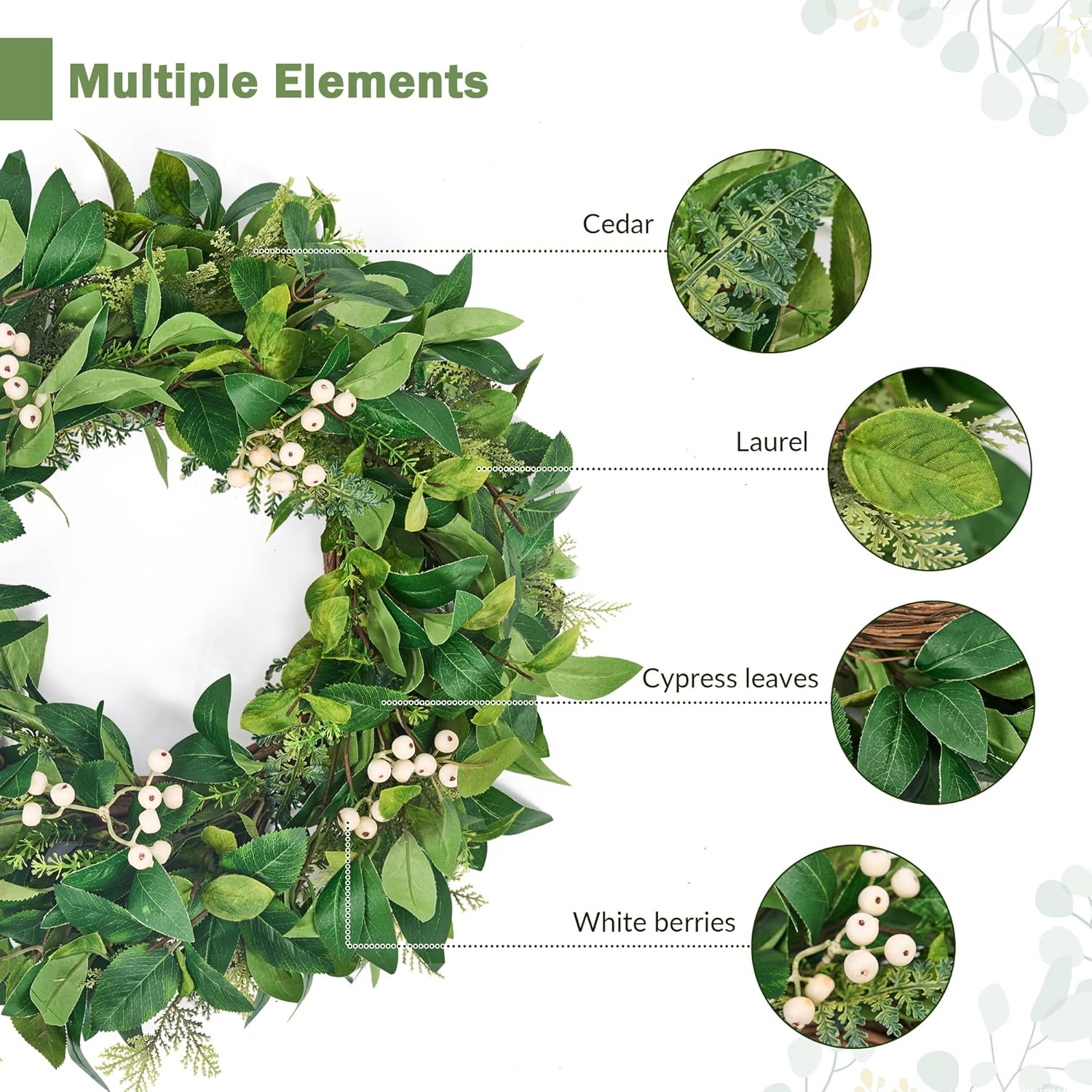 GENMOUS 24 Inch All Season Wreath for Front Door Decor