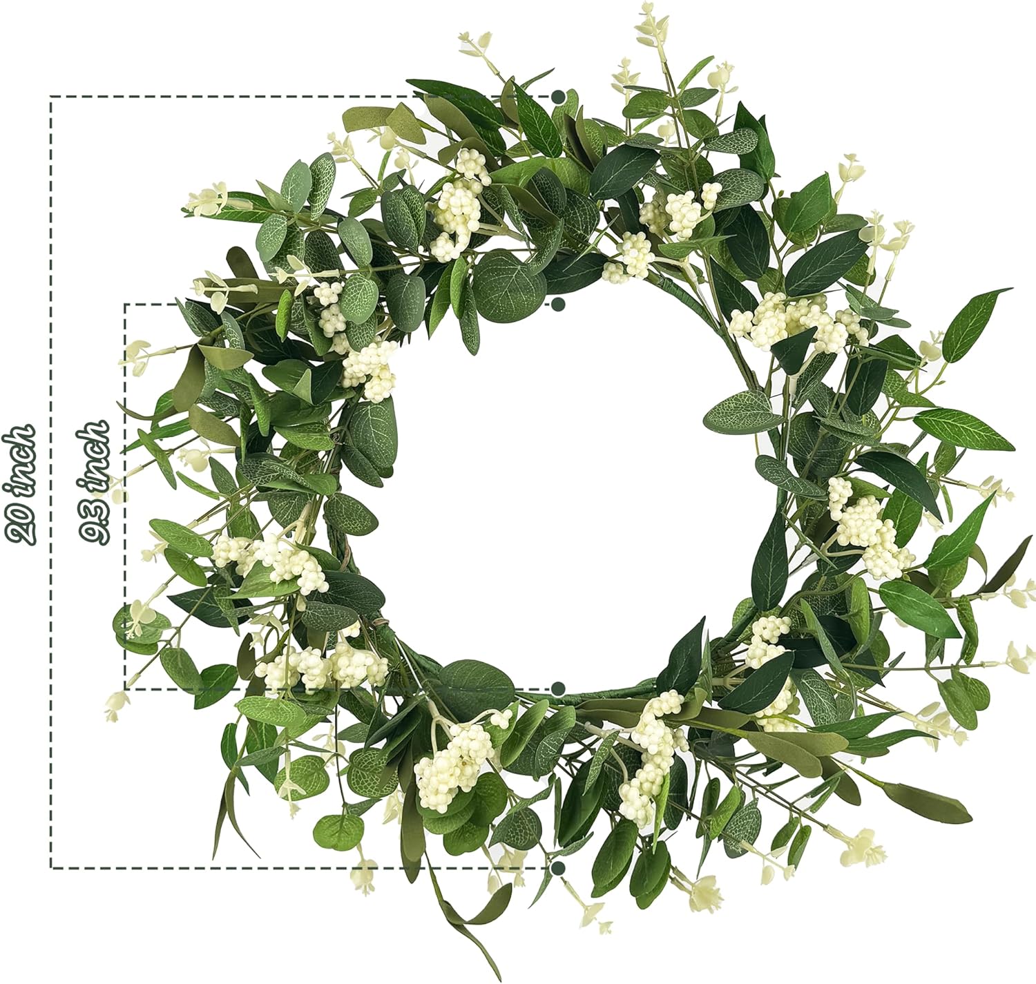 20 Inch Artificial Eucalyptus Wreath for Front Door