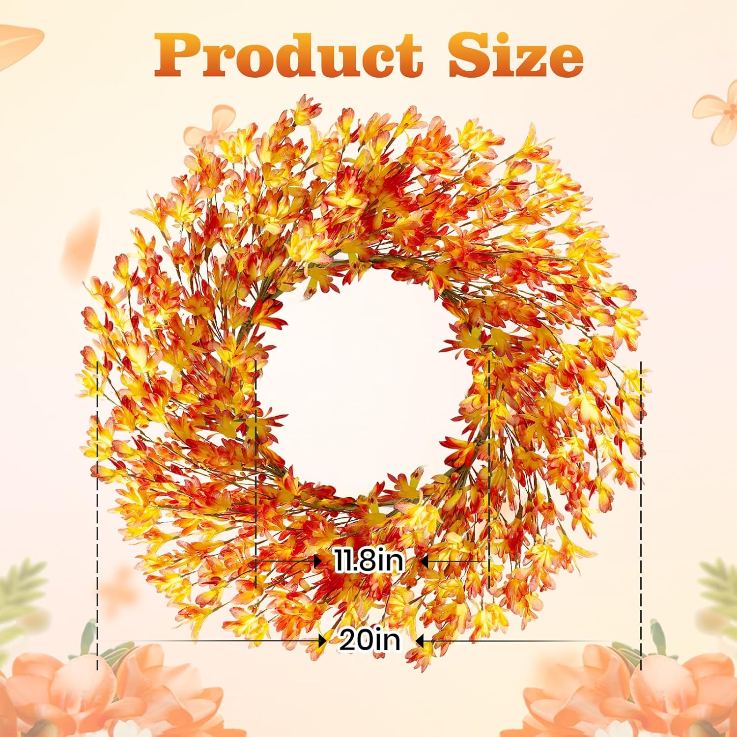 20 Inch Artificial Forsythia Flower Wreath for Front Door Farmhouse Decor