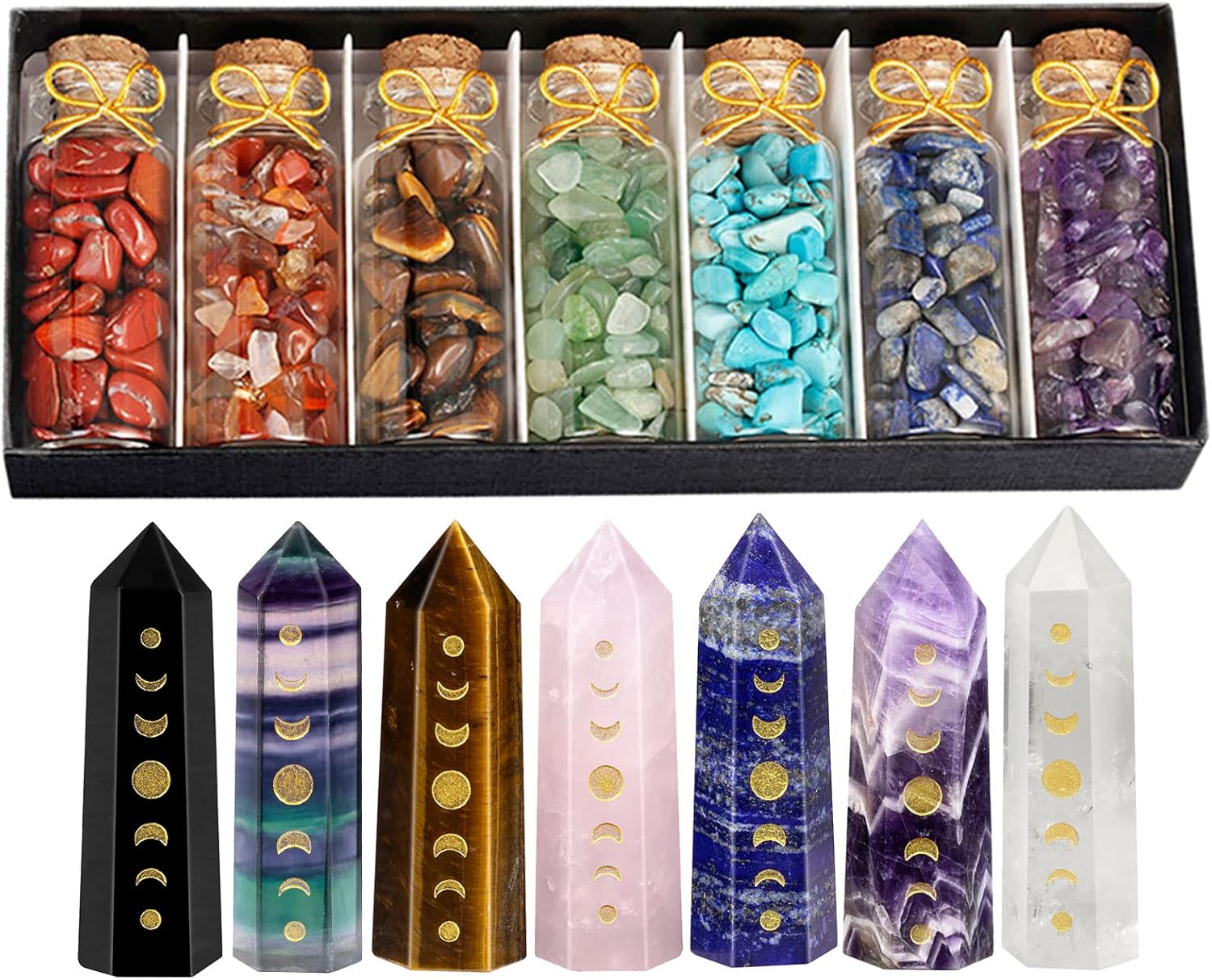 SUNYIK 7 Chakra Wishing Bottles Crystal Wand Set