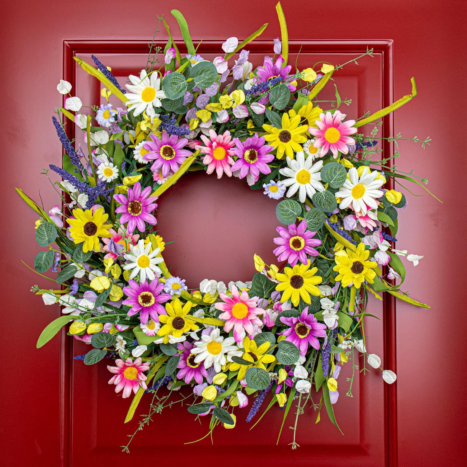 22 Inches Colorful Wildflower Wreath for Front Door