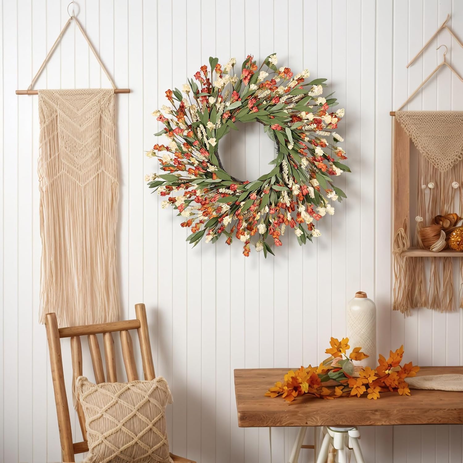24 Inch Realistic Fall Door Wreath for Home Decor