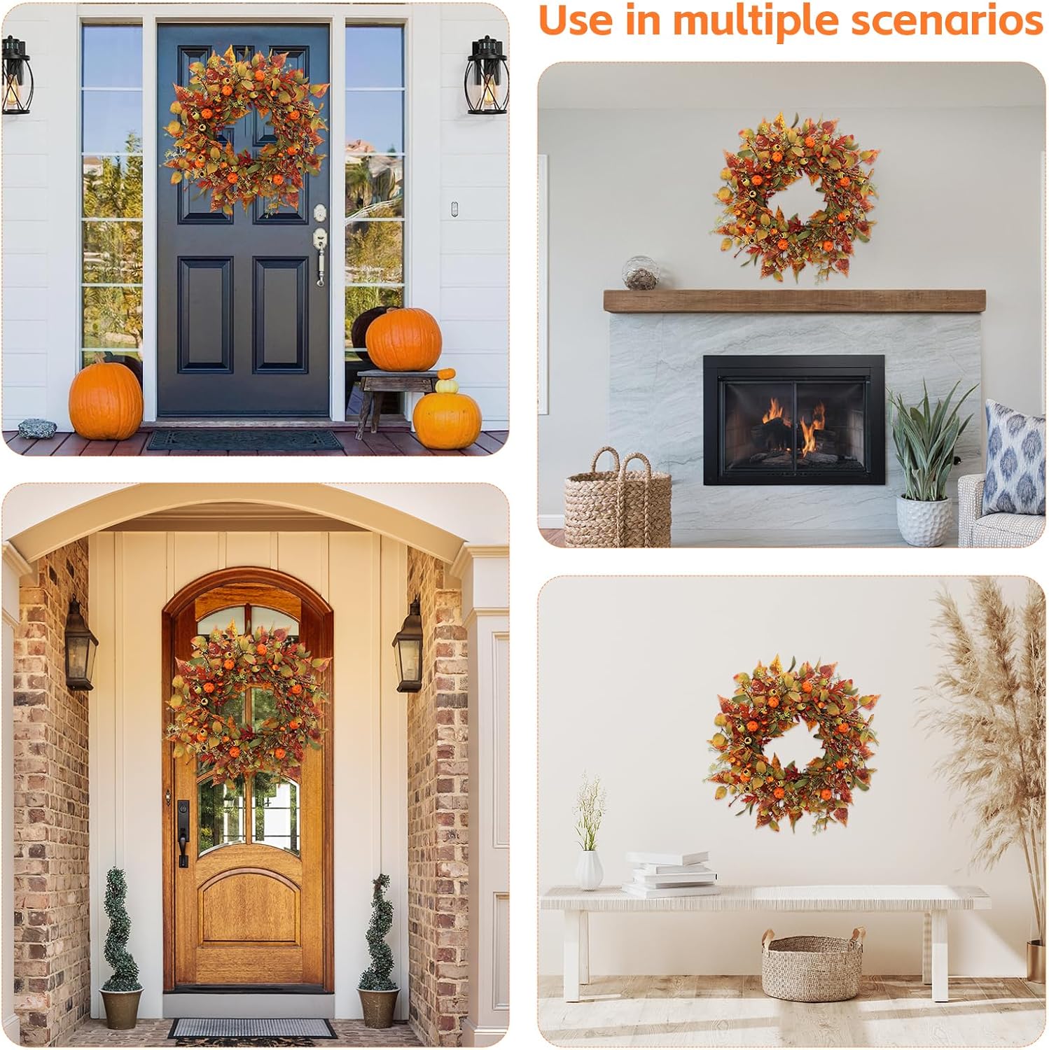 22 Inch Artificial Fall Wreath with Pumpkin and Maple Leaves