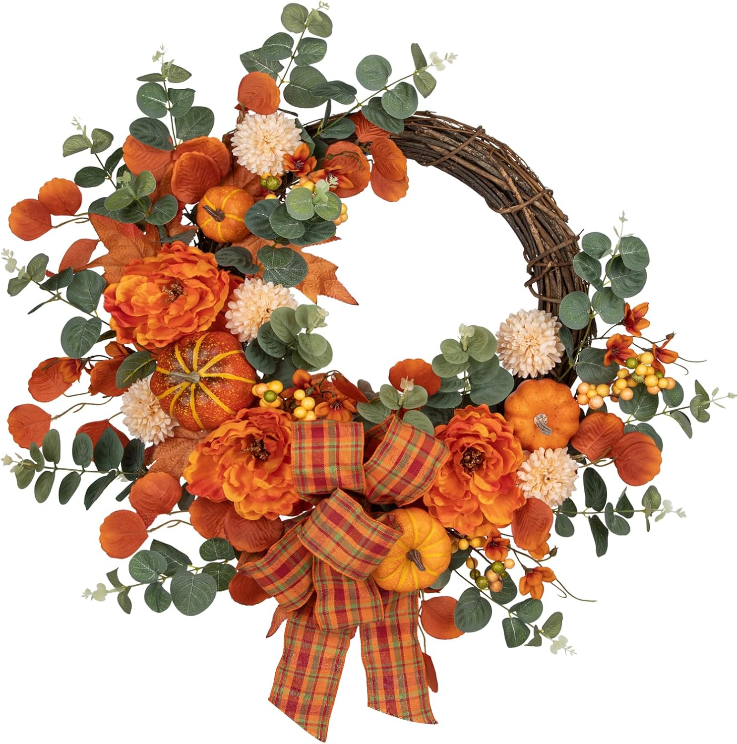24 Inch Artificial Fall Wreath for Front Door