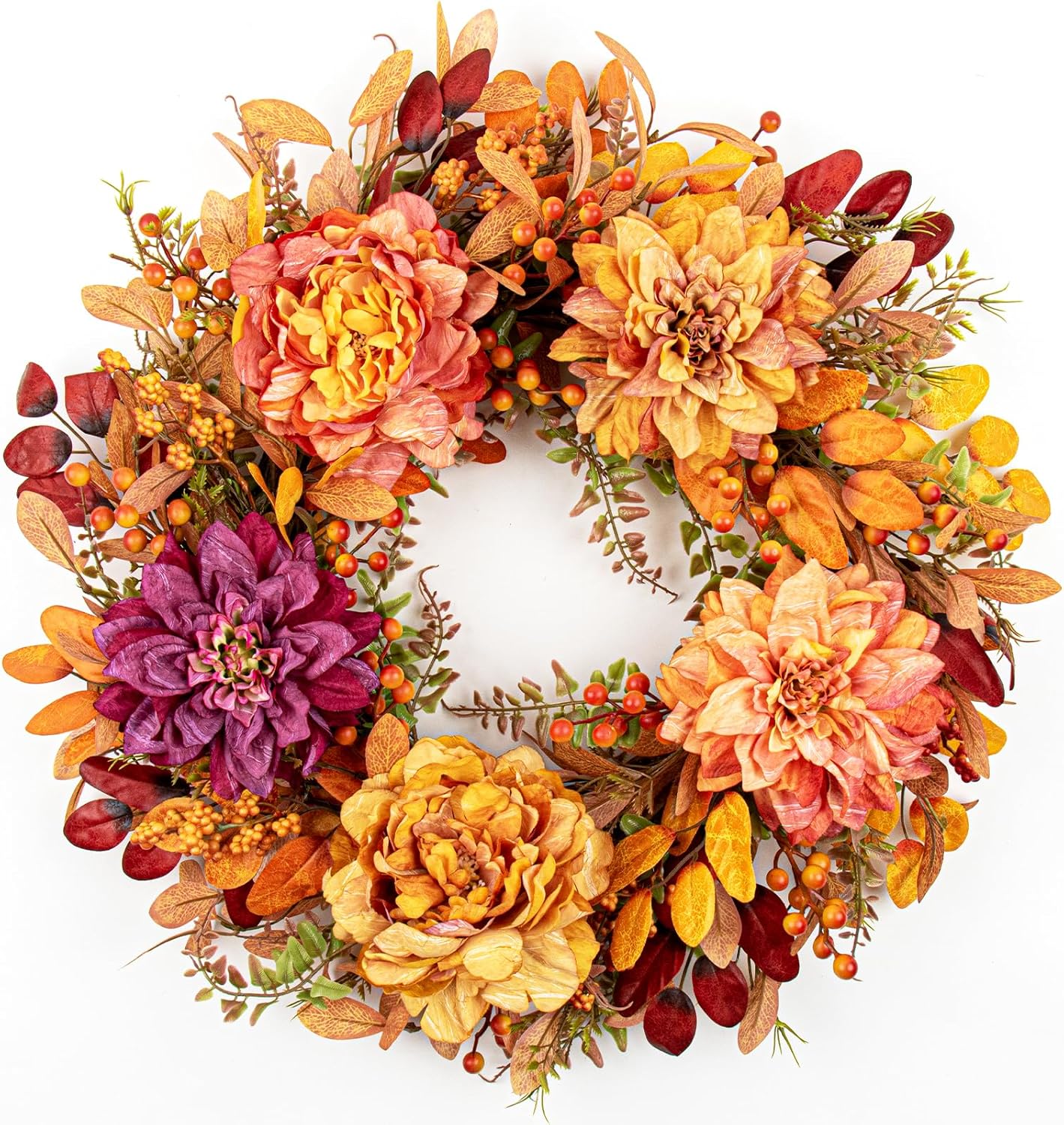 VioletEverGarden 22 Inch Autumn Wreath for Front Door