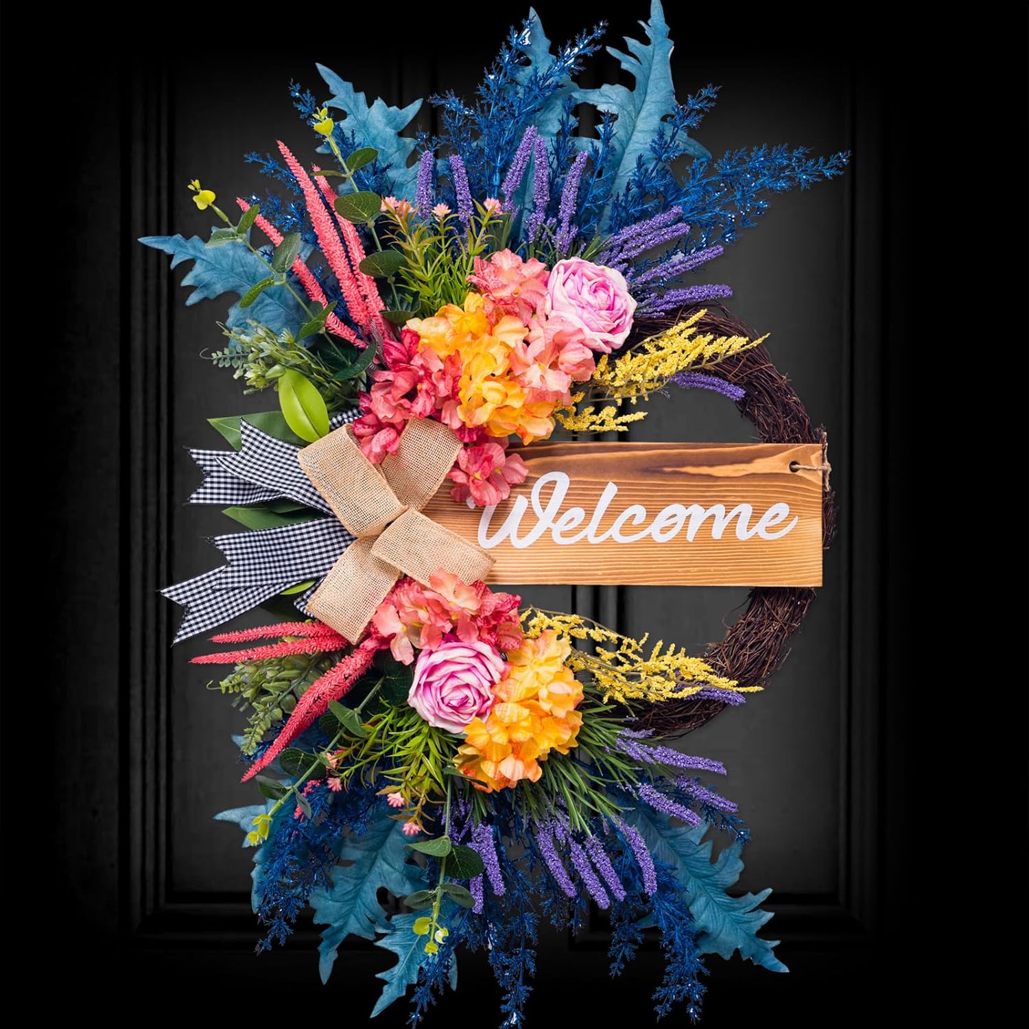 Welcome Sign Wreaths for Front Door Outside 22 Inch Artificial Farmhouse Decor