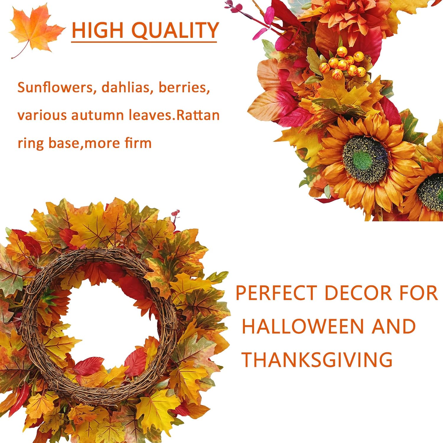 Tokcare 20 Inch Fall Wreath for Front Door