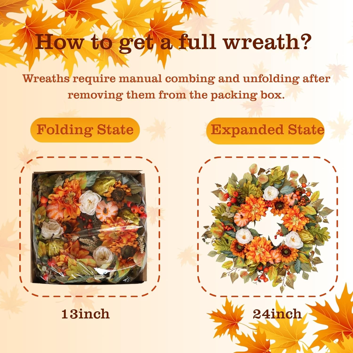 24 Inch Fall Wreath with Pumpkins and Berries