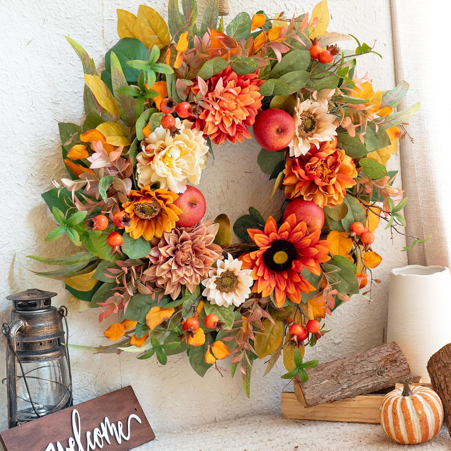 24 Inch Fall Wreath for Front Door Decor
