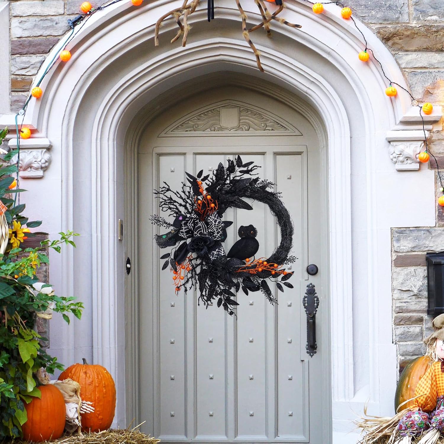 20 Inch Halloween Owl Wreath Door Decor