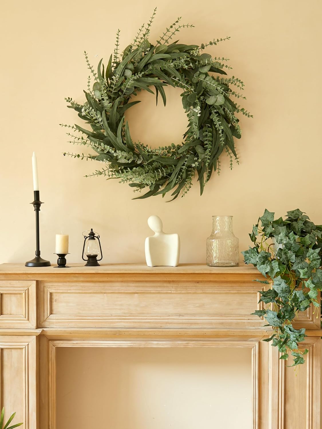 24 Inch Artificial Eucalyptus Wreath for Front Door