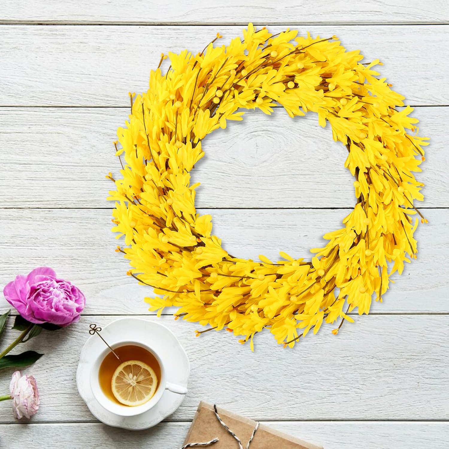 20 Artificial Forsythia Wreath Yellow Door Decor