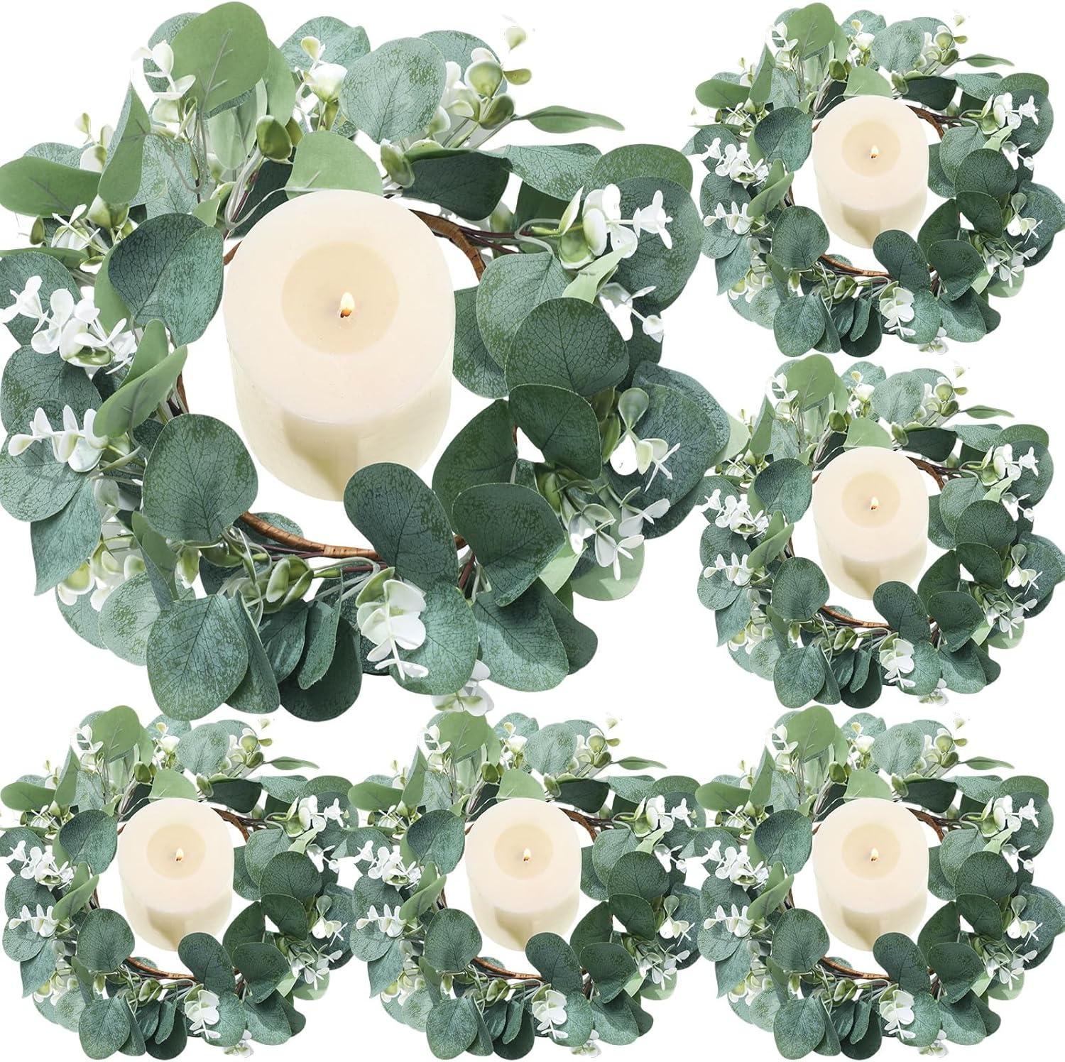 Redbaker 6 Pcs Eucalyptus Wreath 12 Inch Artificial Green Decor