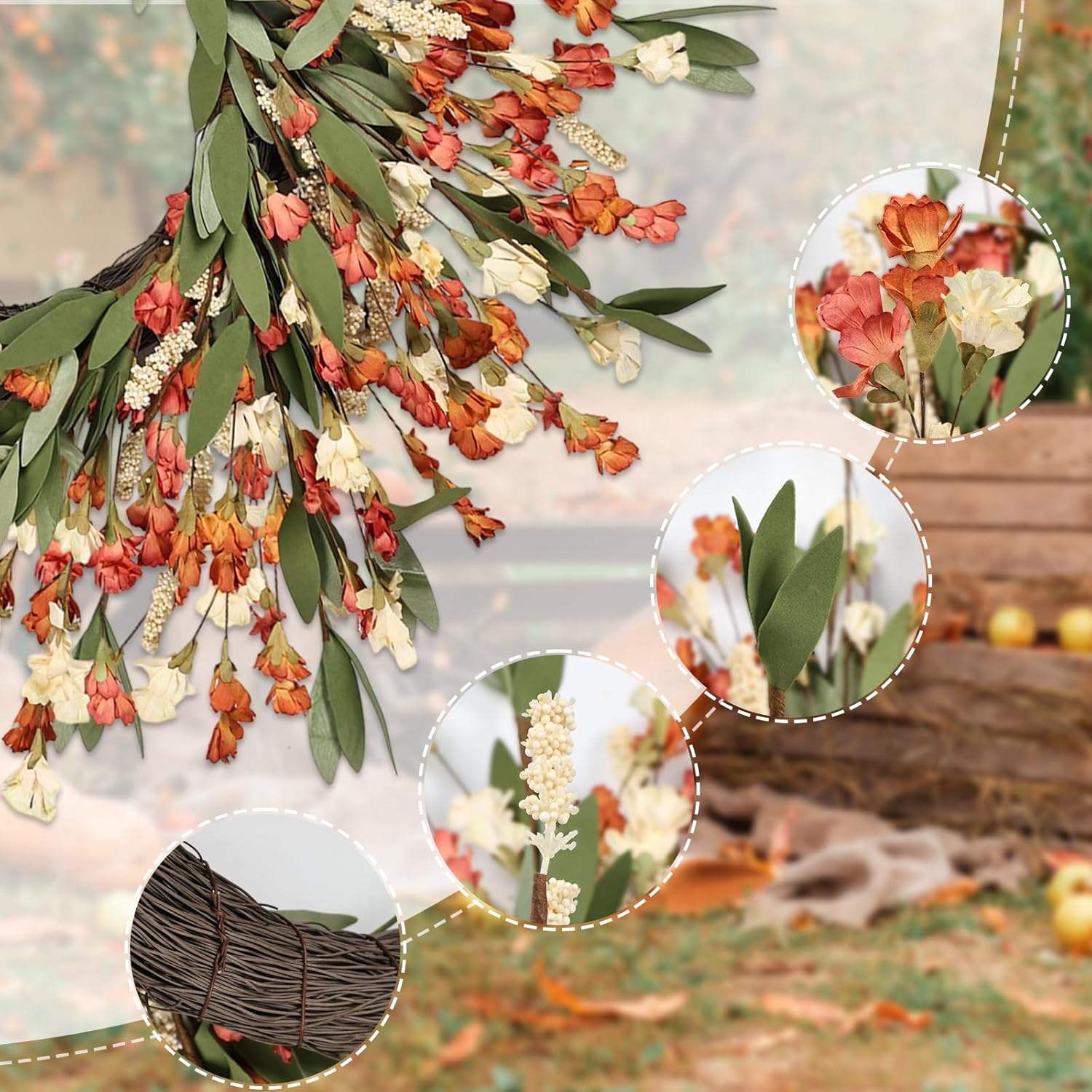 24 Inch Realistic Fall Door Wreath for Home Decor