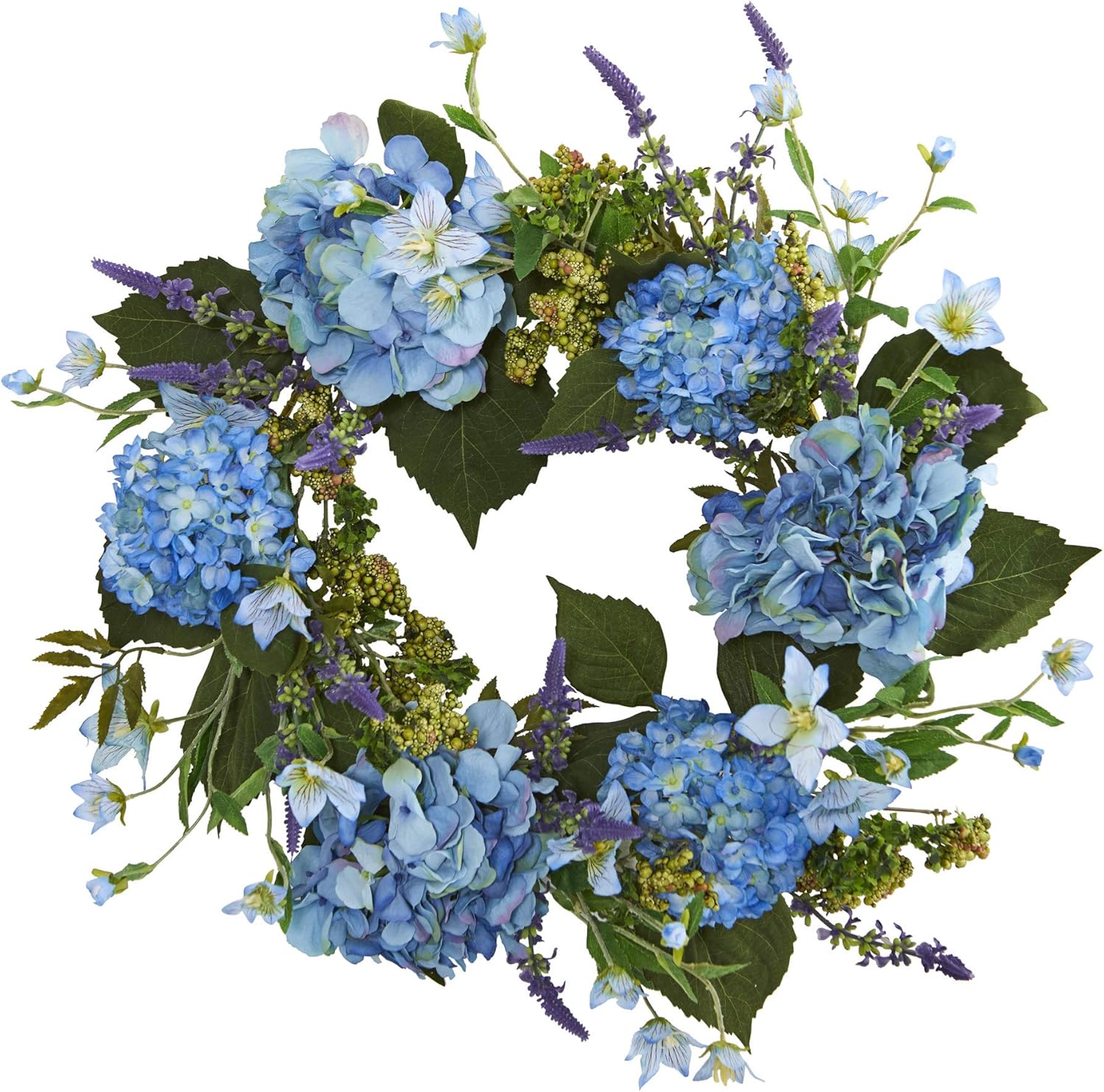 Nearly Natural 24 Inch Hydrangea Wreath Blue