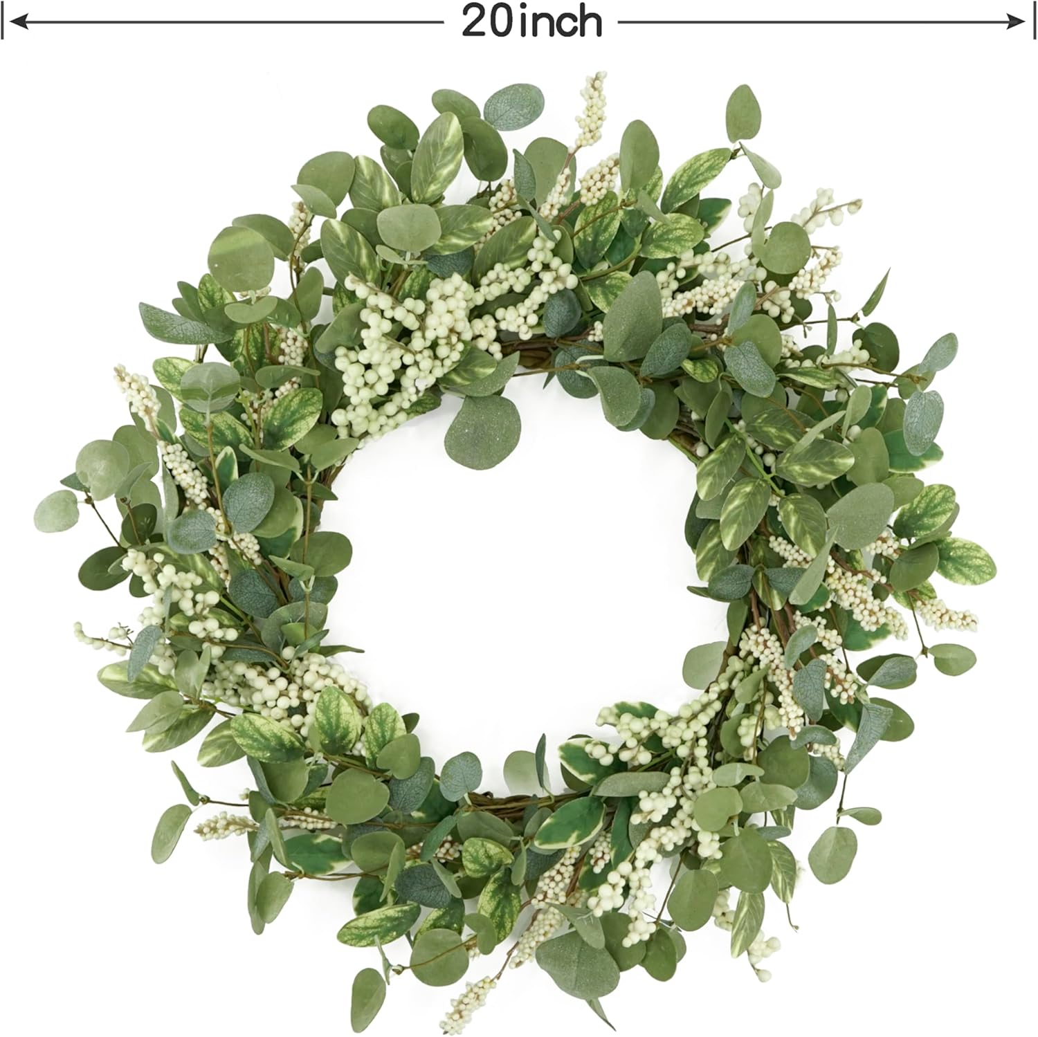 20 Inch Green Eucalyptus Wreath with Berries for Front Door Decor