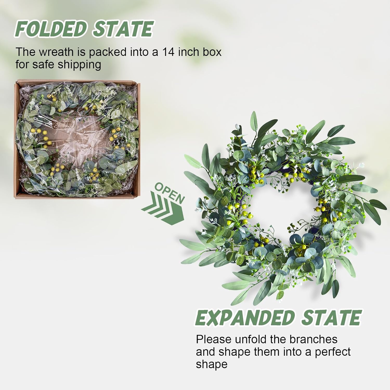 Eucalyptus Wreath for Front Door 20 Inches All Seasons