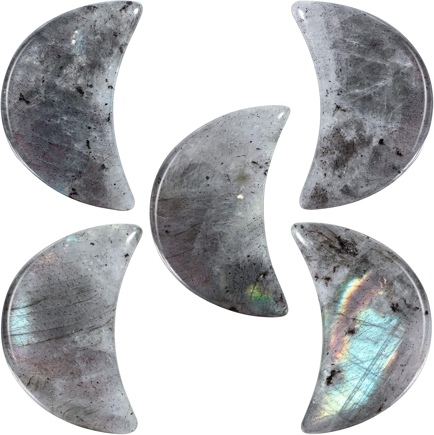 TUMBEELLUWA 5pcs Hand Carved Half-Moon Palm Stones