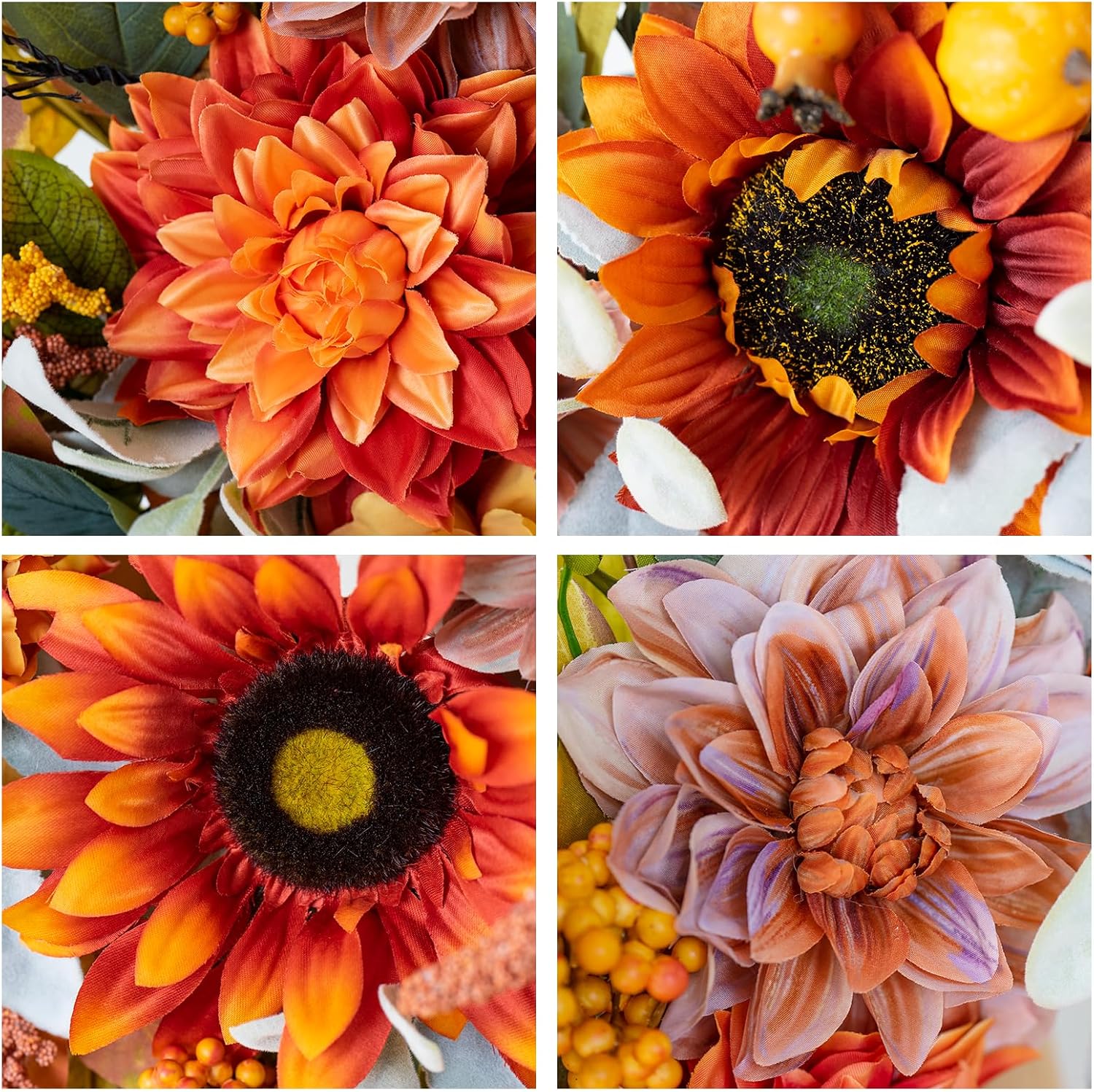 24 Inch Fall Wreath with Sunflowers Dahlias Pumpkins for Front Door
