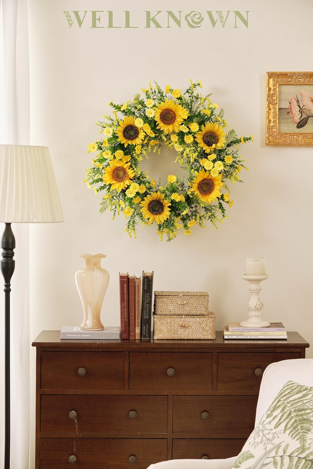 21 Inch Handmade Silk Sunflower Wreath for Front Door