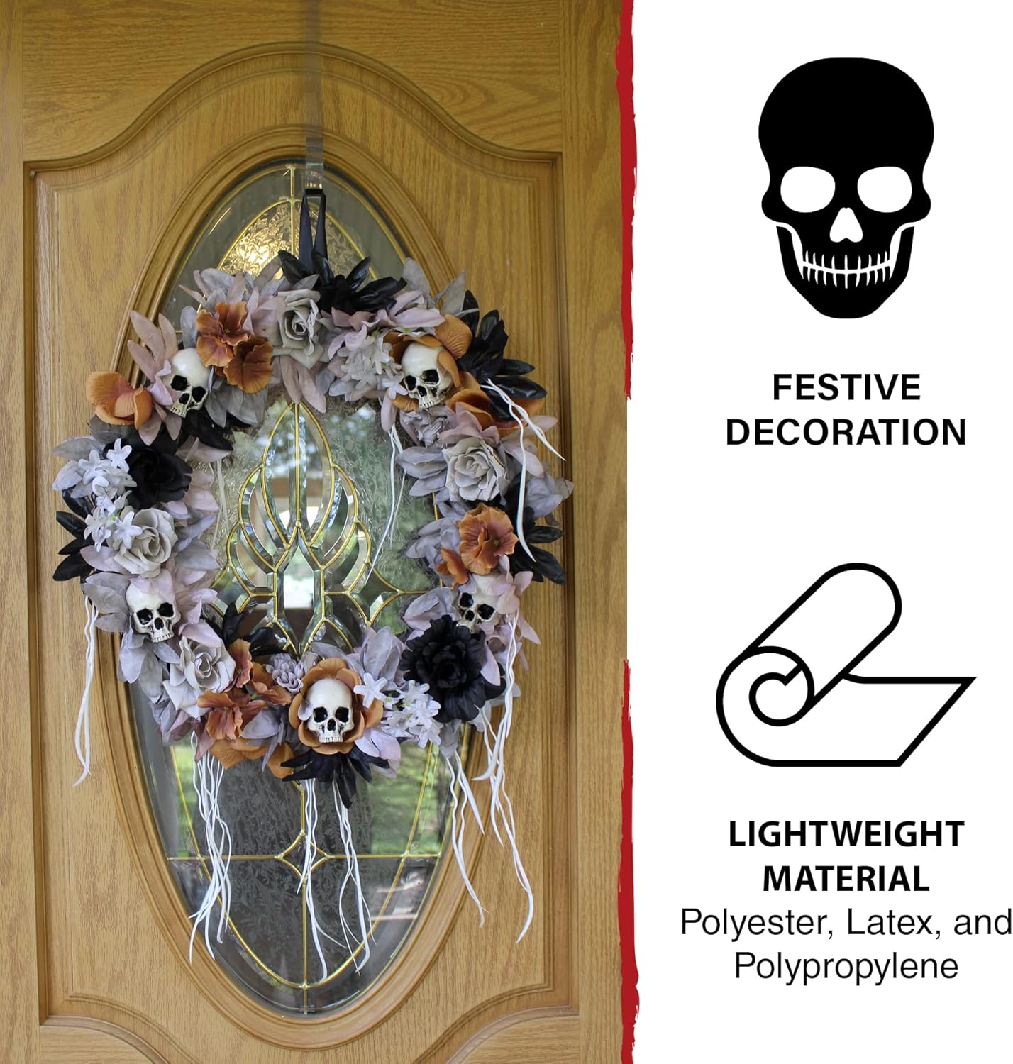 Haunted Hill Farm Gothic Skull Wreath with Multicolor Flowers