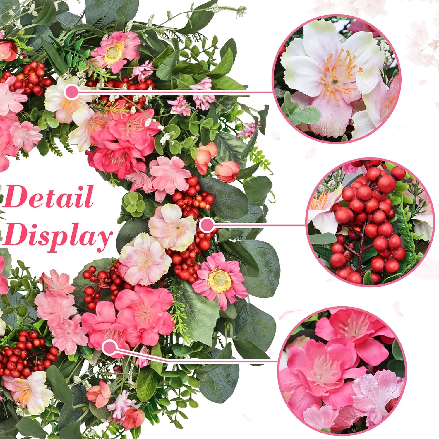 18 Inch Colorful Wildflower Wreath with Green Leaves for Home Front Door Wedding Dcor