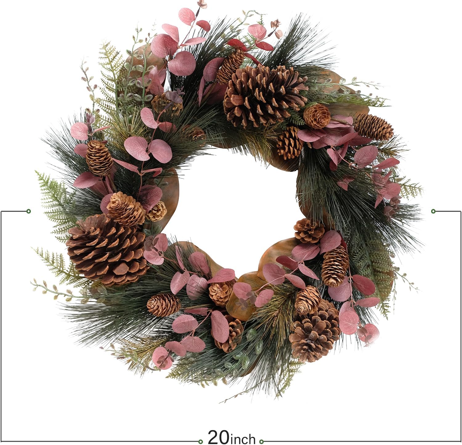 TEMPUS 20 Inch Christmas Wreath with Magnolia and Red Eucalyptus Leaves