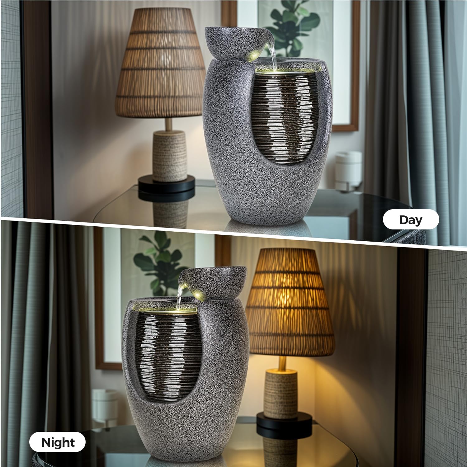 10 Inch Ceramic LED Tabletop Water Fountain with Plant Holder