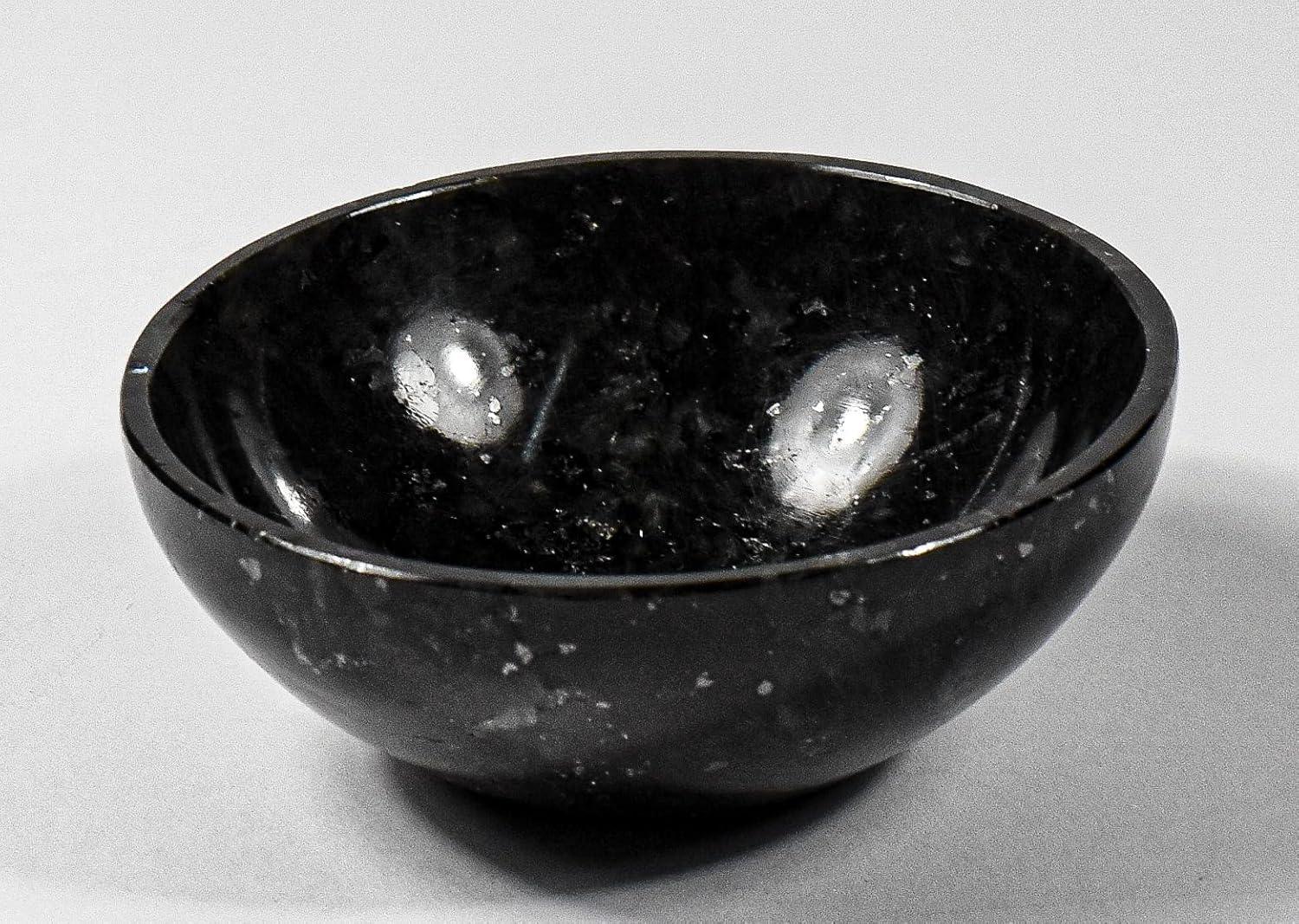 3 Inch Black Larvikite Gemstone Bowl with Moonstone