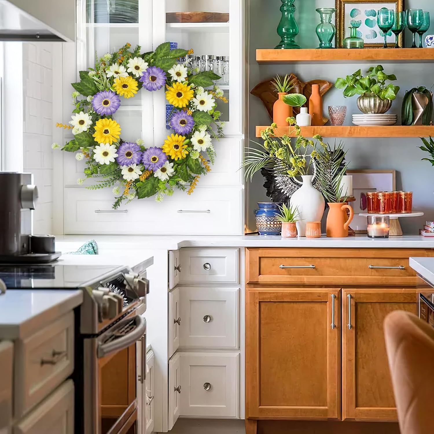 Artificial Chrysanthemum Spring Wreath 22 Inches