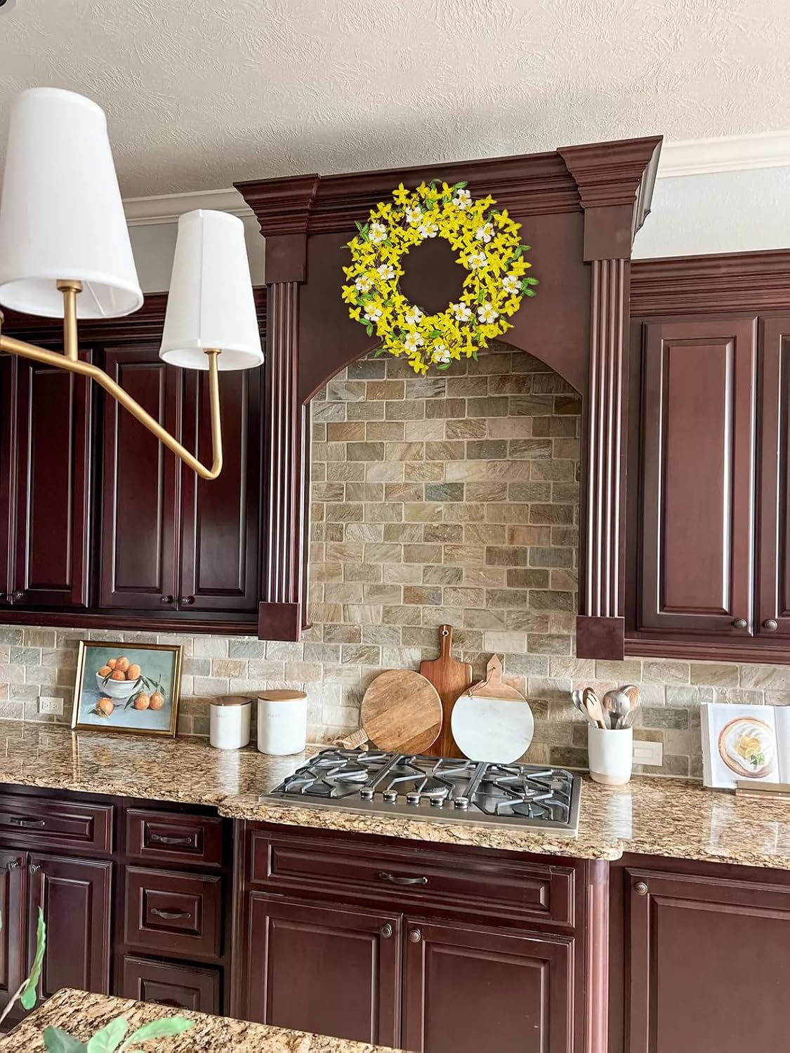 20 Inch Artificial Forsythia Wreath with Daisy for Home Decor