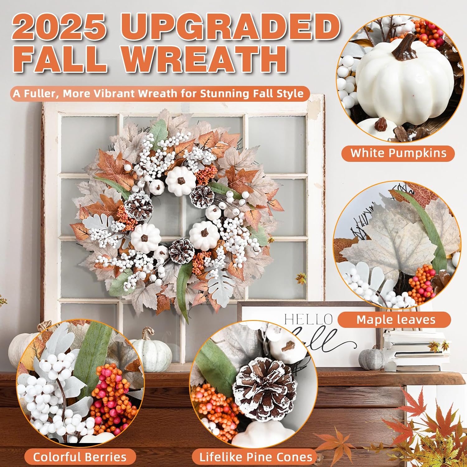 Fall Decorations for Home 20 Inch Wreath with Lights