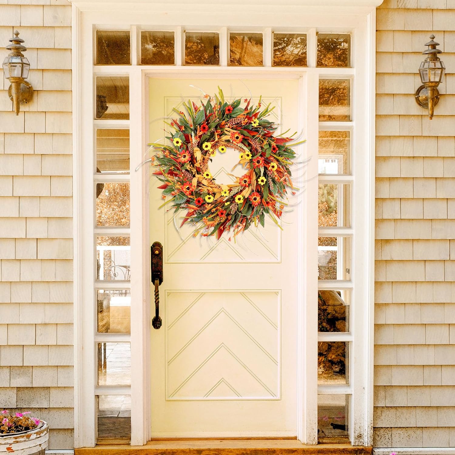 24 Inch Fall Wreath for Front Door Decor with Eucalyptus and Daisies