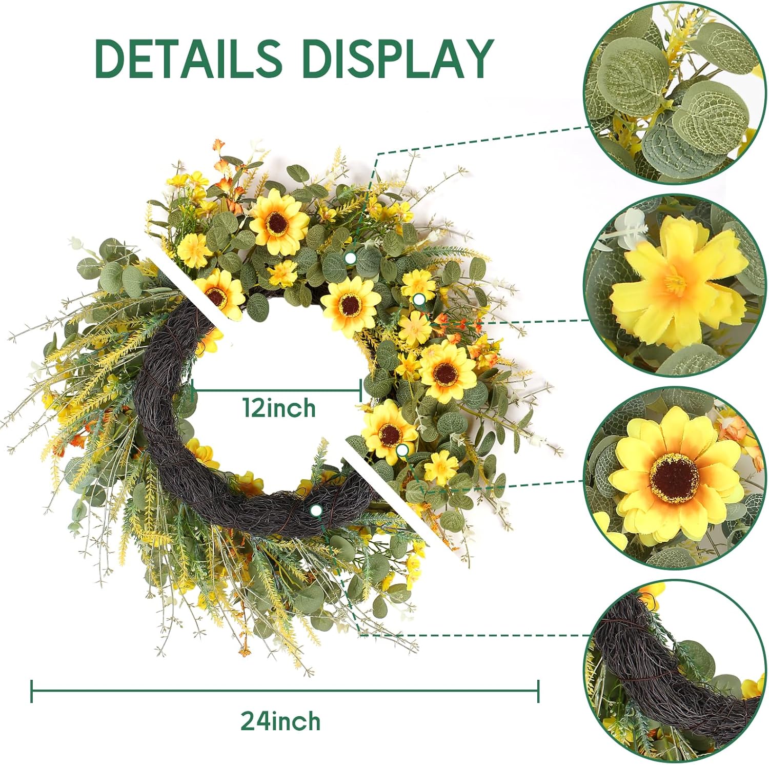 24 Yellow Sunflower Wreath with Headband and DIY Accessories