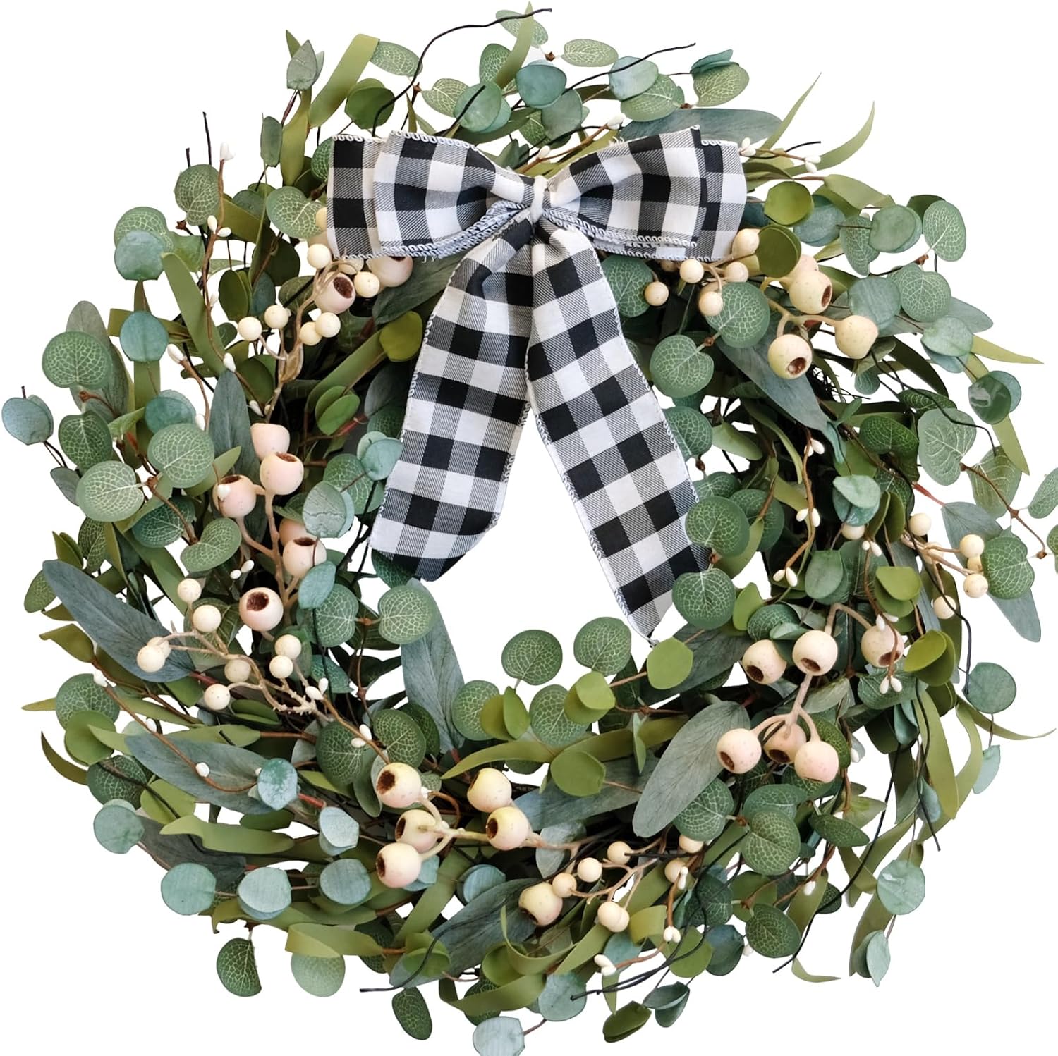 24 Inch Artificial Eucalyptus Wreath with Berries for Front Door