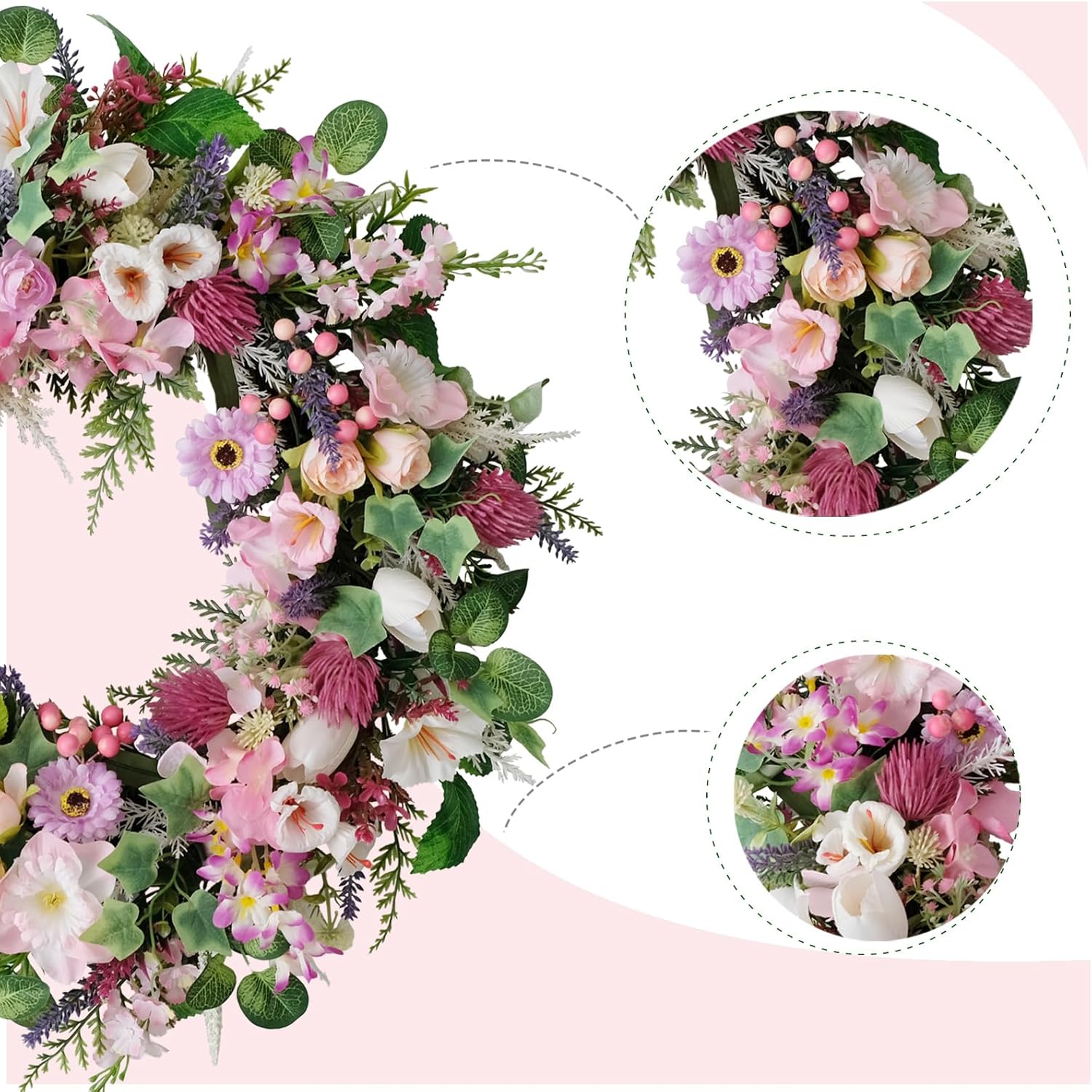22 Inch Wild Flower Door Wreath for Spring Summer