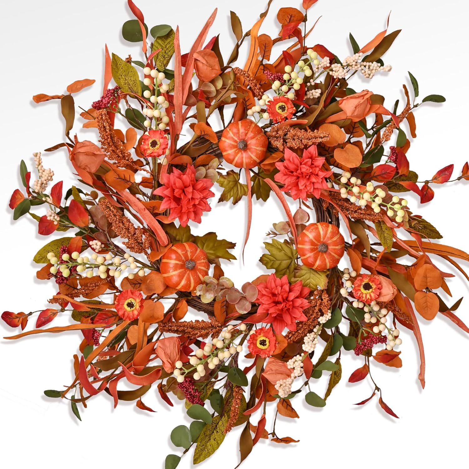 24 Inch Fall Wreath with Mixed Leaves and Berries