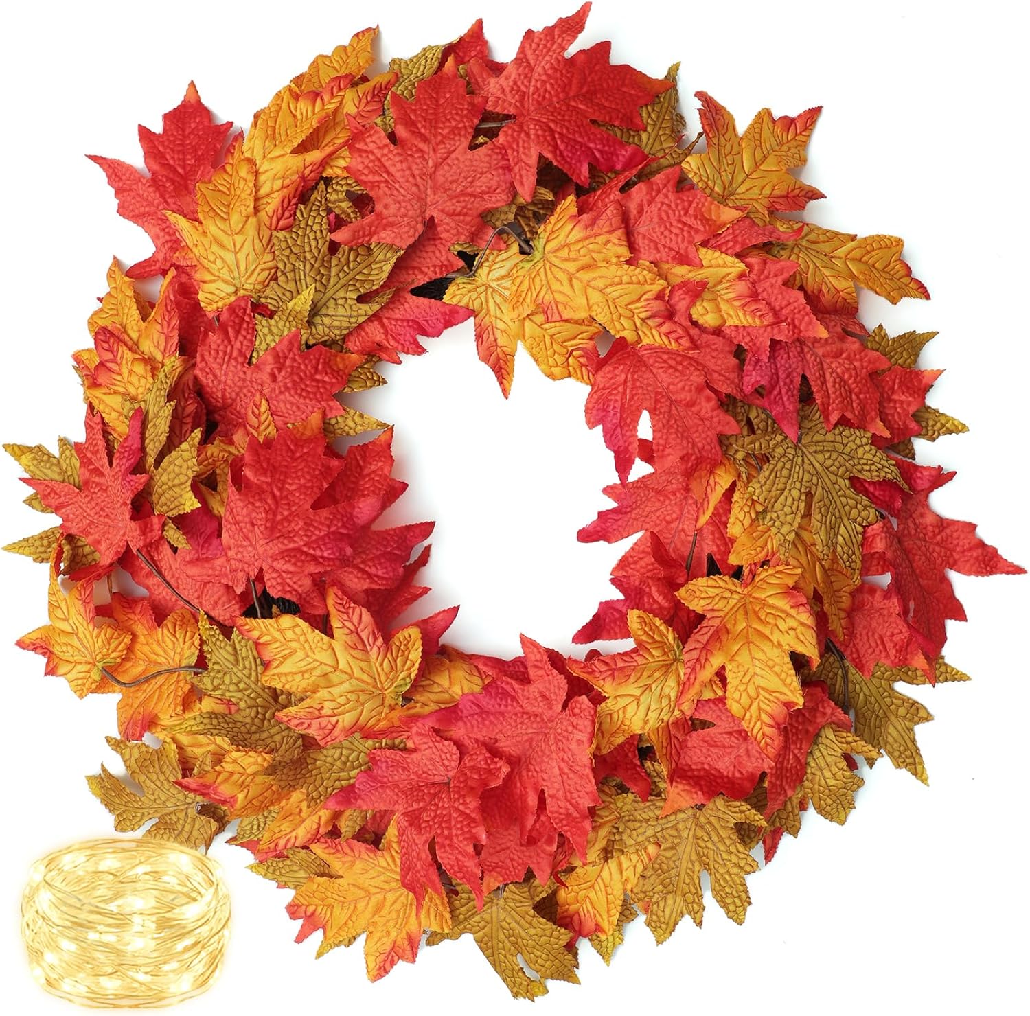 26 Inch Foldable Fall Wreath with Timer and Lights