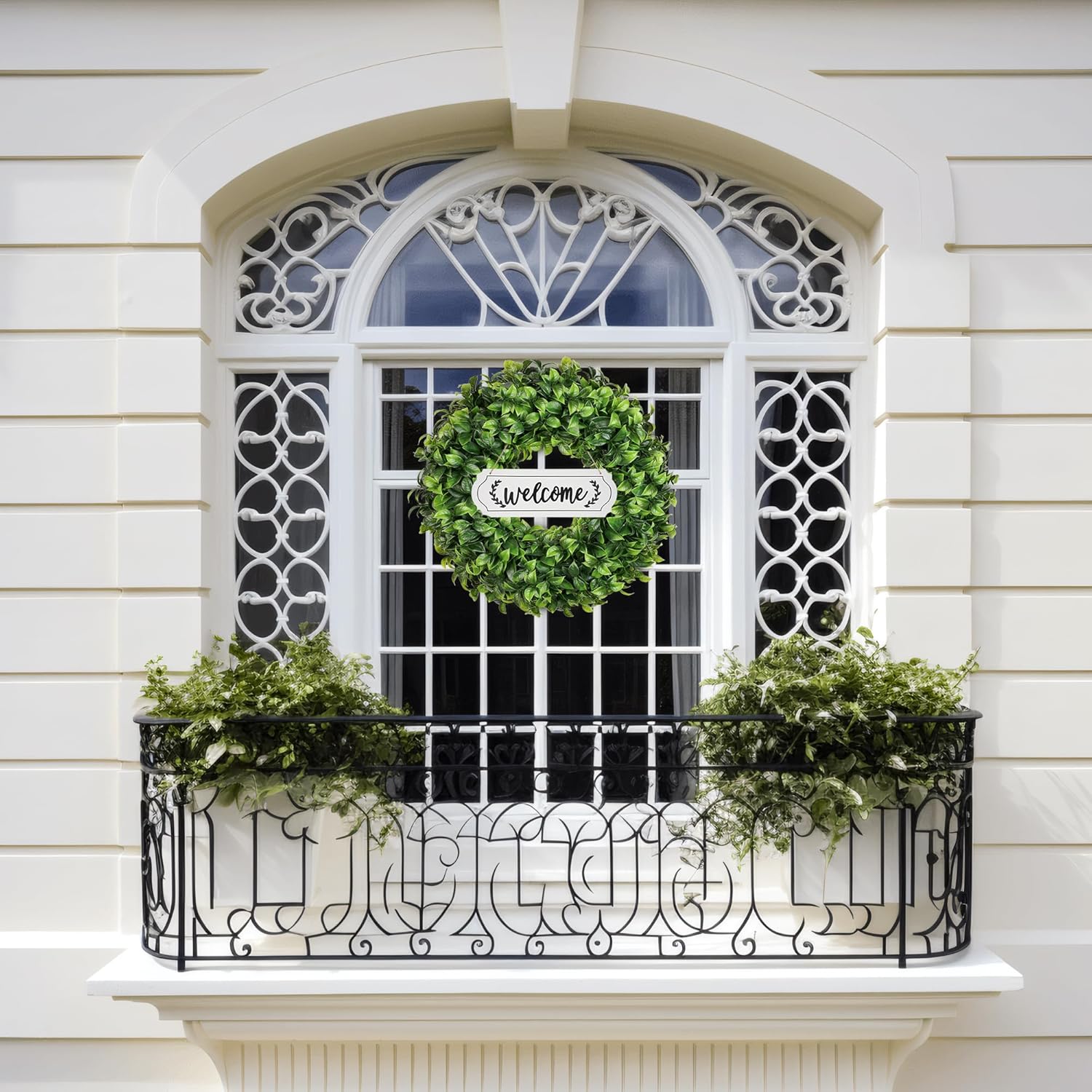 20 Inch Boxwood Wreath with Hello Sign for Front Door